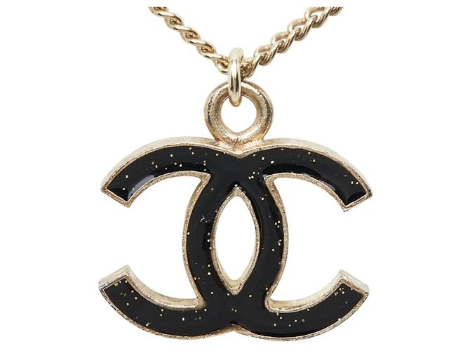 Collana con ciondolo a catena Chanel Coco Mark Nero D'oro - vista 3