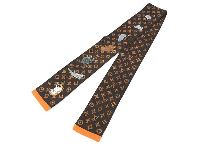 Lenço de seda Louis Vuitton Catgram Marrom - vista 2