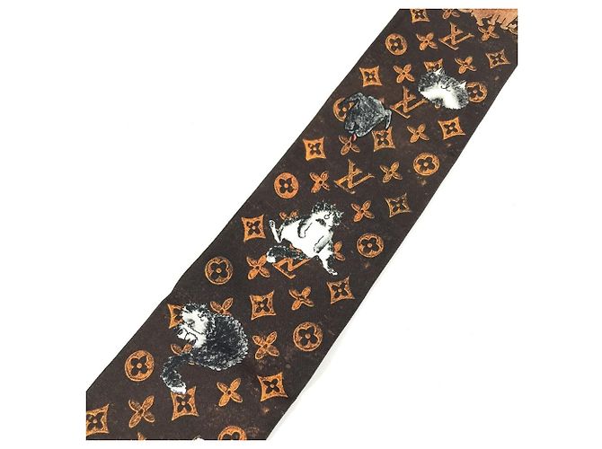 Lenço de seda Louis Vuitton Catgram Marrom - vista 4