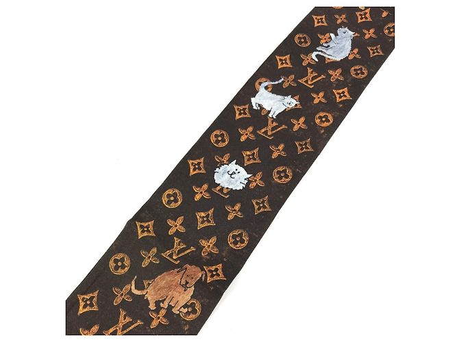Lenço de seda Louis Vuitton Catgram Marrom - vista 5
