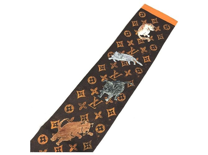 Lenço de seda Louis Vuitton Catgram Marrom - vista 6