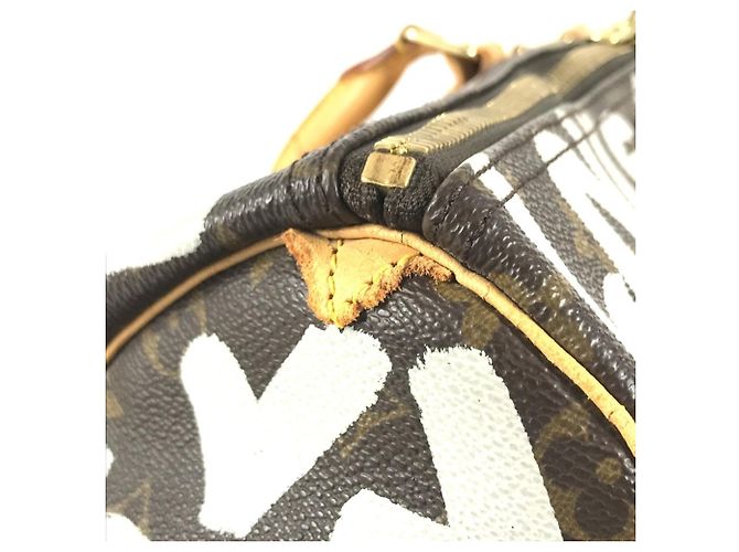 Sac Boston Louis Vuitton Monogram Graffiti Keepall 50 Marron Blanc - vue 10