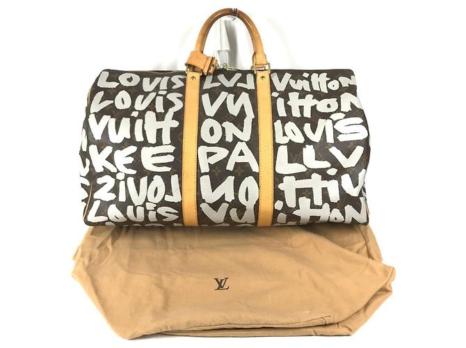 Sac Boston Louis Vuitton Monogram Graffiti Keepall 50 Marron Blanc - vue 11