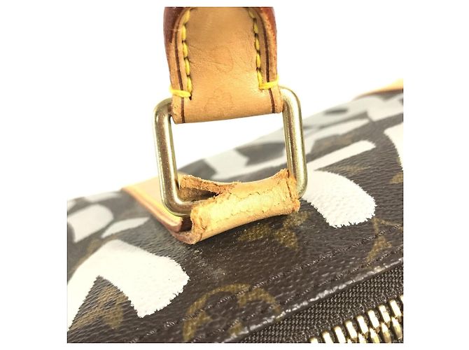 Sac Boston Louis Vuitton Monogram Graffiti Keepall 50 Marron Blanc - vue 12