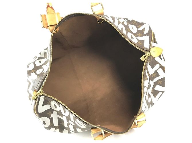 Sac Boston Louis Vuitton Monogram Graffiti Keepall 50 Marron Blanc - vue 14