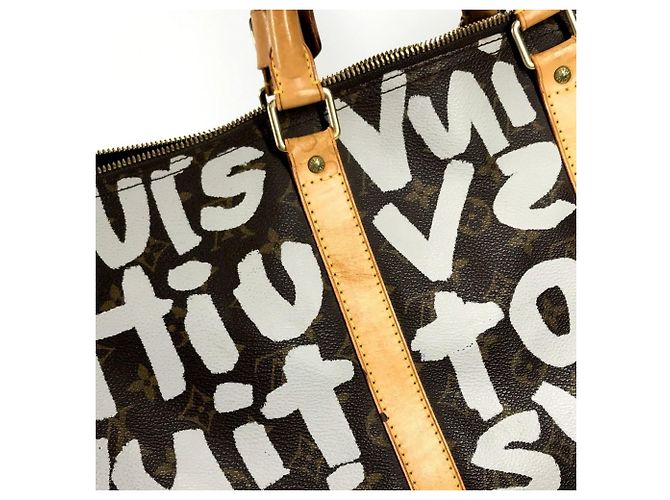Sac Boston Louis Vuitton Monogram Graffiti Keepall 50 Marron Blanc - vue 17