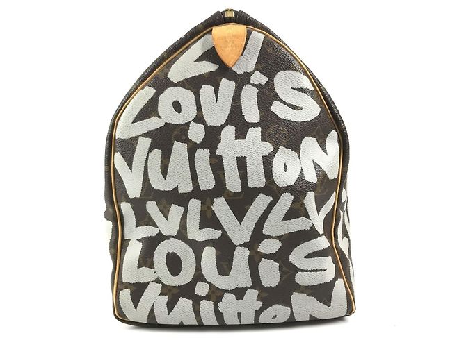 Sac Boston Louis Vuitton Monogram Graffiti Keepall 50 Marron Blanc - vue 4