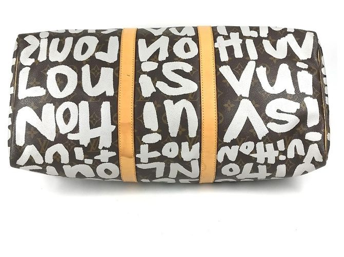 Sac Boston Louis Vuitton Monogram Graffiti Keepall 50 Marron Blanc - vue 5