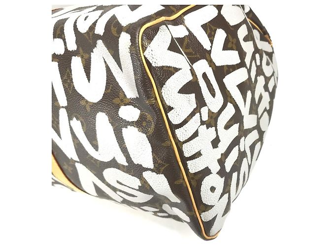 Sac Boston Louis Vuitton Monogram Graffiti Keepall 50 Marron Blanc - vue 6
