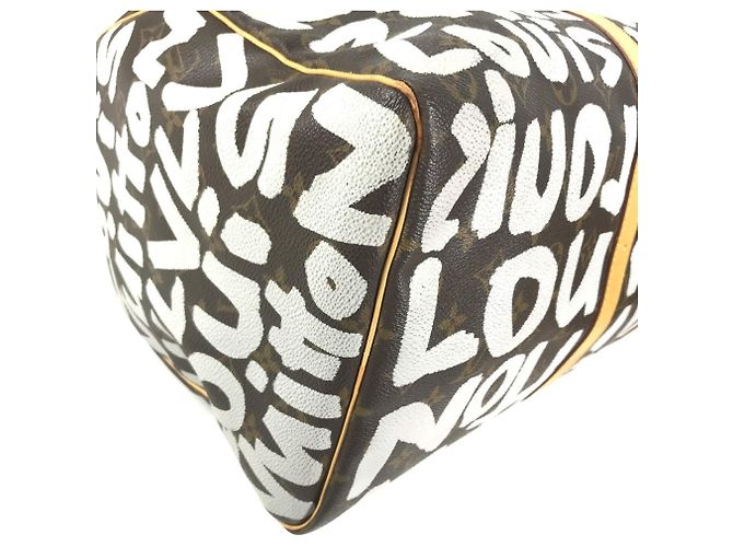 Sac Boston Louis Vuitton Monogram Graffiti Keepall 50 Marron Blanc - vue 7