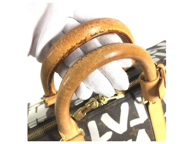 Sac Boston Louis Vuitton Monogram Graffiti Keepall 50 Marron Blanc - vue 8