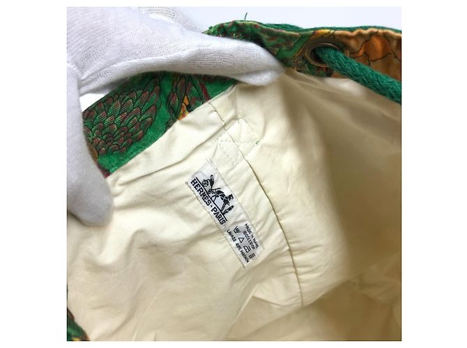 Hermès Bolsa de Ombro Hermes Vintage com Padrão de Pássaros Verde Amarelo - vista 10