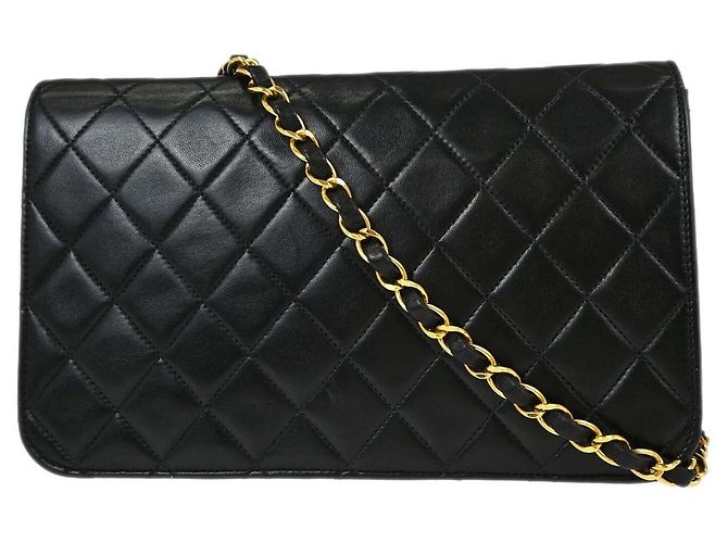 Chanel Vintage Full Flap Quilted Lambskin Small Nero - vista 2