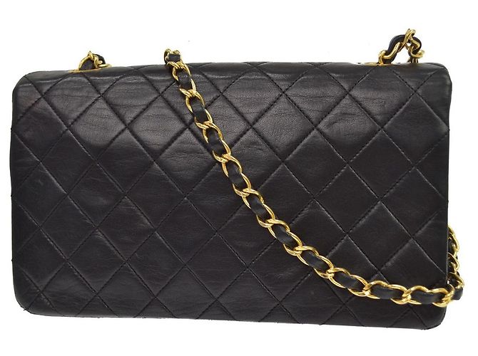 Chanel Vintage Full Flap Quilted Lambskin Small Nero - vista 2