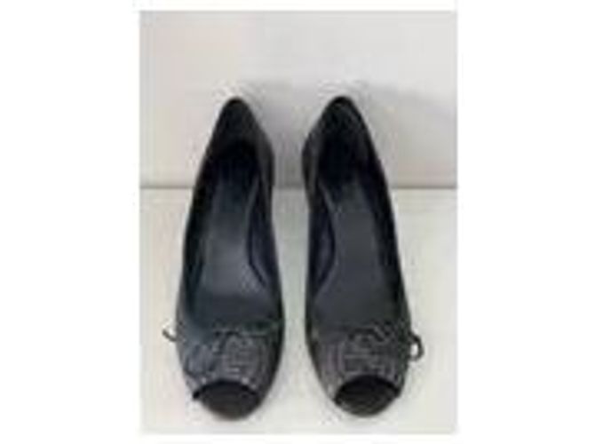 Décolleté con zeppa Gucci in pelle nera con fiocco Nero - vista 5