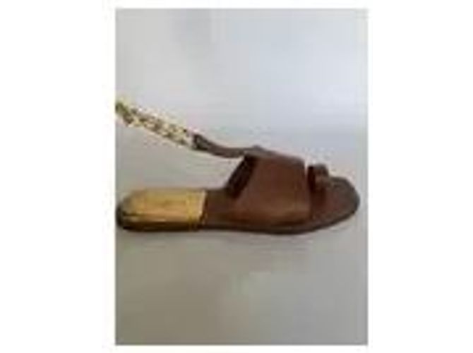 Sandro Sandali Bassi in Pelle Camel con Catena Dorata Cammello - vista 5
