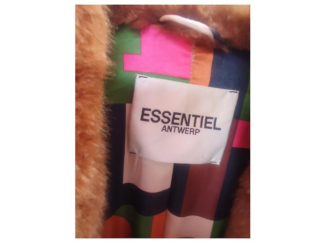 Essentiel Antwerp Abrigo largo de piel sintética marrón con forro estampado Castaño Multicolor - vista 12