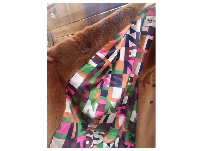 Essentiel Antwerp Abrigo largo de piel sintética marrón con forro estampado Castaño Multicolor - vista 9