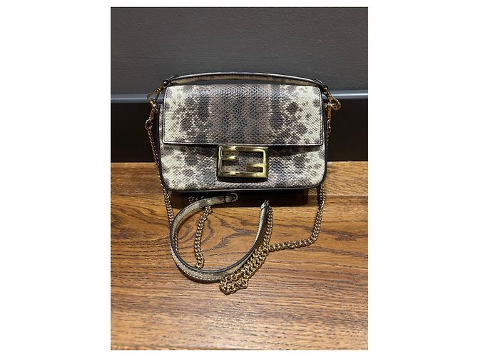 Fendi Baguette Tasche aus Pythonleder Braun Beige Grau - Ansicht 10