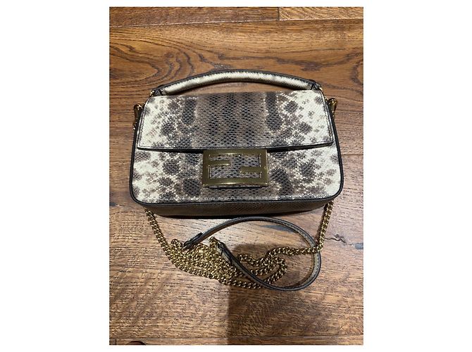Fendi Baguette Tasche aus Pythonleder Braun Beige Grau - Ansicht 11