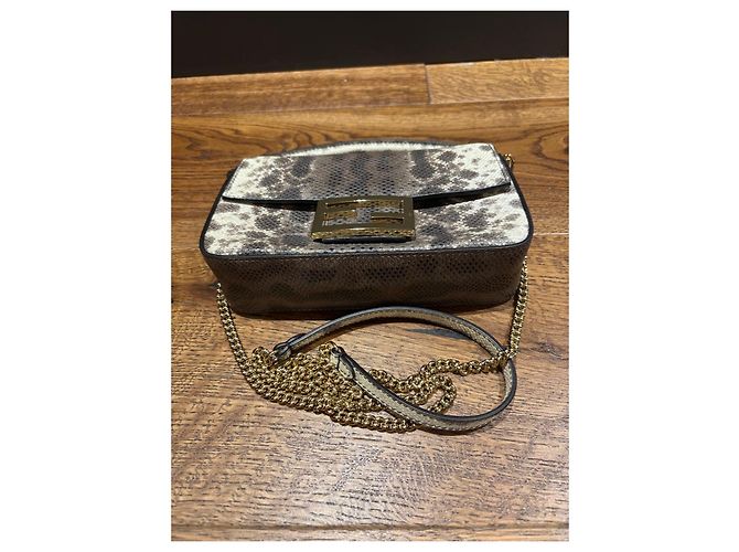 Fendi Baguette Tasche aus Pythonleder Braun Beige Grau - Ansicht 12