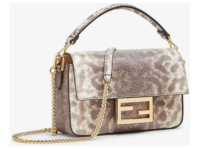 Fendi Baguette Tasche aus Pythonleder Braun Beige Grau - Ansicht 2