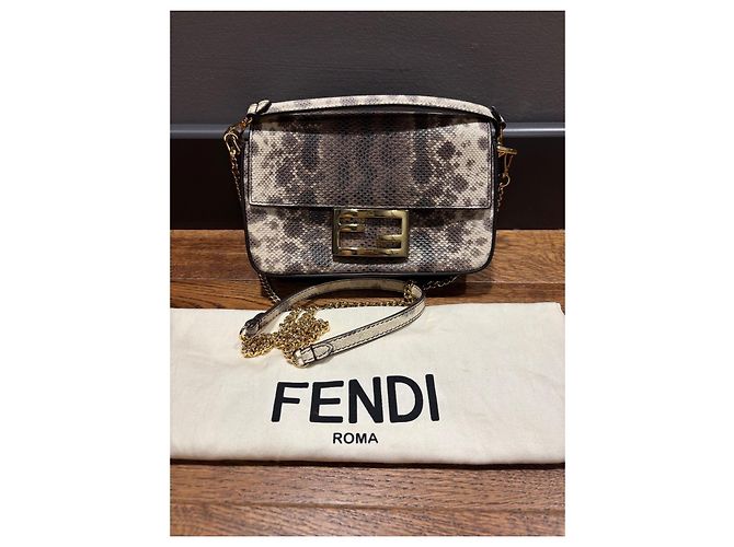 Fendi Baguette Tasche aus Pythonleder Braun Beige Grau - Ansicht 7