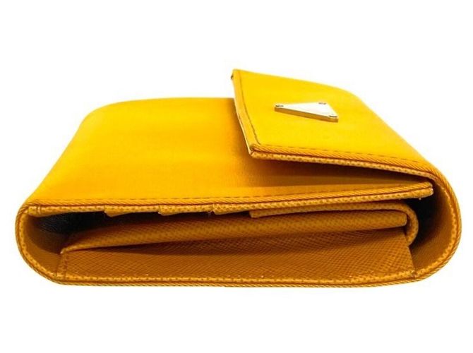 Prada Triangle Logo Plate Nylon Bi-fold Geldbörse Orange - Ansicht 5