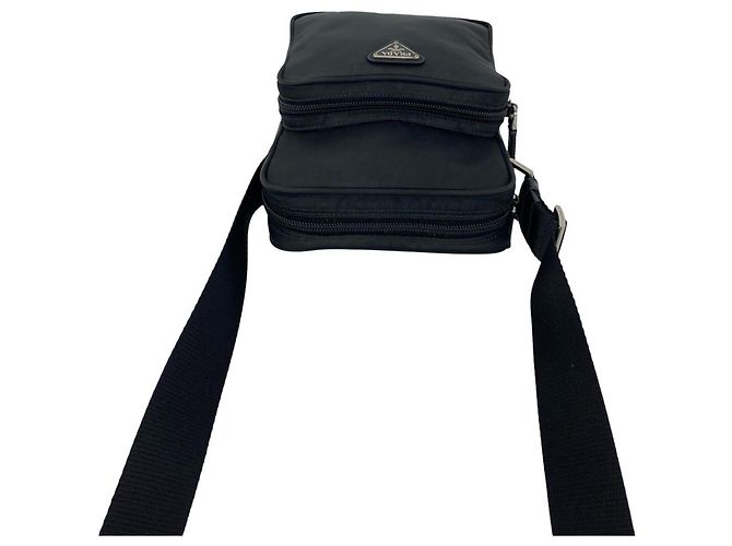 Borsa a tracolla Prada in nylon e pelle con logo triangolo Nero - vista 4