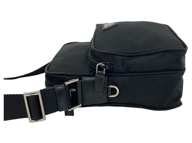 Borsa a tracolla Prada in nylon e pelle con logo triangolo Nero - vista 5