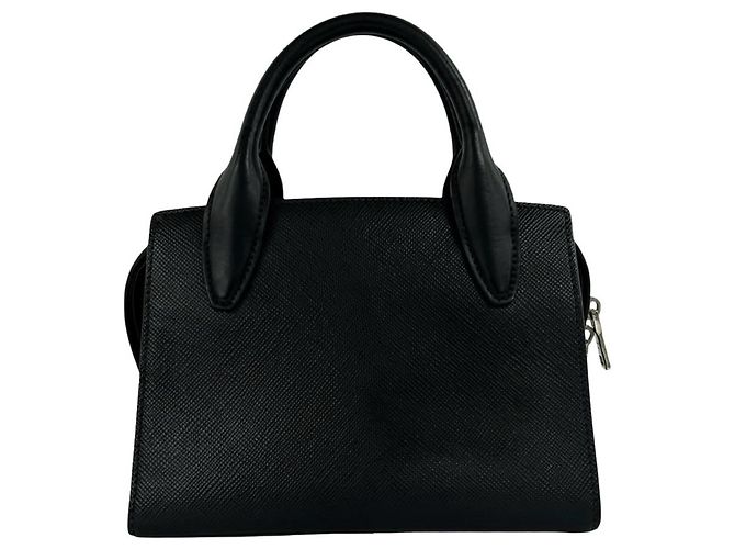 Borsa Prada Christen in pelle Saffiano con logo triangolare in metallo Nero - vista 3