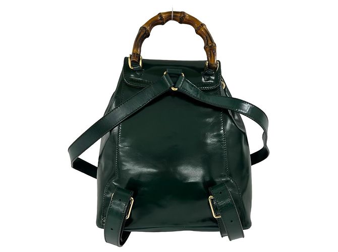 Bamboo Mini mochila GUCCI de piel charol verde con bambú - vista 3