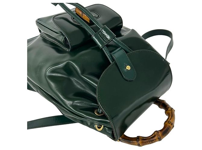 Bamboo Mini mochila GUCCI de piel charol verde con bambú - vista 4
