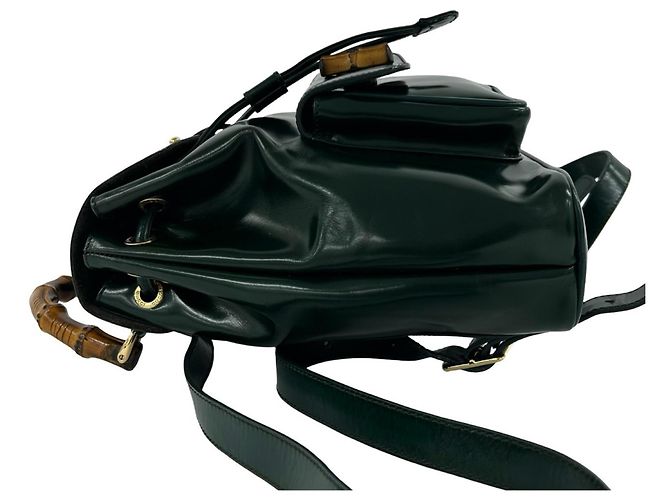 Bamboo Mini mochila GUCCI de piel charol verde con bambú - vista 5