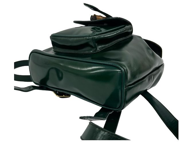 Bamboo Mini mochila GUCCI de piel charol verde con bambú - vista 8