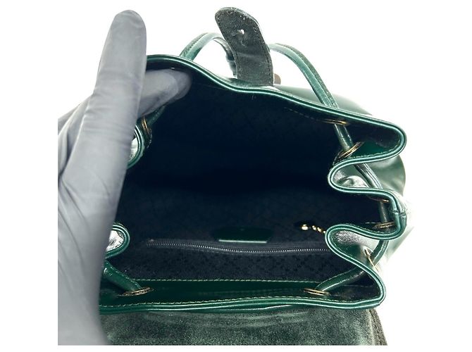 Bamboo Mini mochila GUCCI de piel charol verde con bambú - vista 9