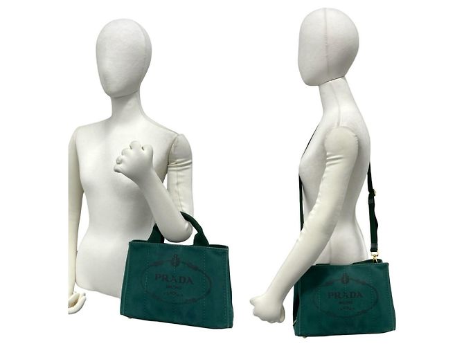 Tote Prada Canapa Triangle Logo Hardware Canvas Bag Green - view 2