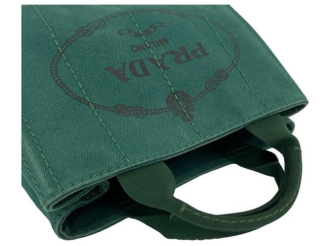 Tote Prada Canapa Triangle Logo Hardware Canvas Bag Green - view 4