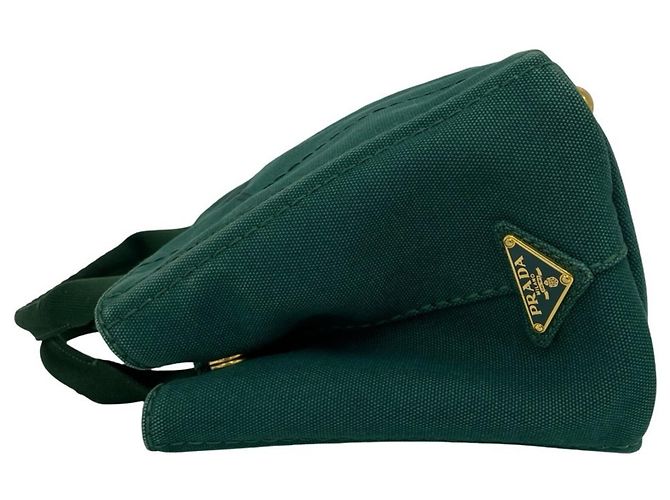 Tote Prada Canapa Triangle Logo Hardware Canvas Bag Green - view 5
