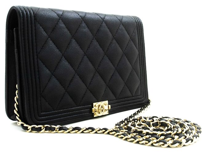 Chanel Boy Wallet on Chain quilted caviar Nero - vista 3