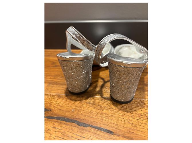 Chanel Décolleté Slingback Argento Glitter Punta Nera Nero Silver hardware - vista 6