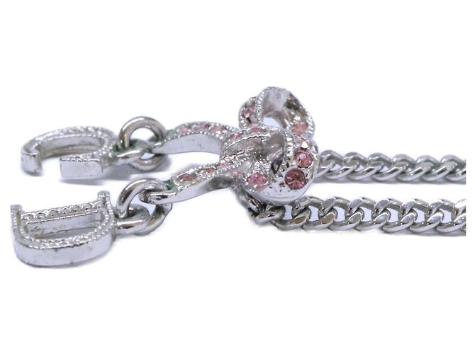 Collana a catena con pendente a nastro e strass Christian Dior Argento Rosa - vista 3