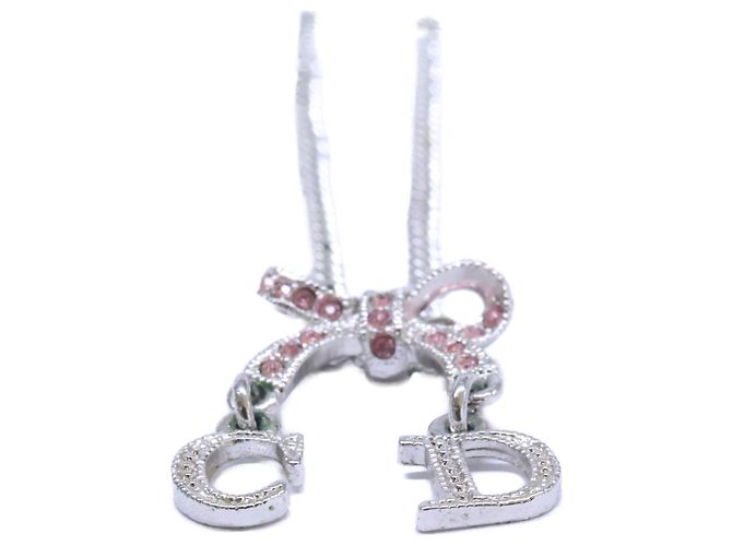 Collana a catena con pendente a nastro e strass Christian Dior Argento Rosa - vista 4
