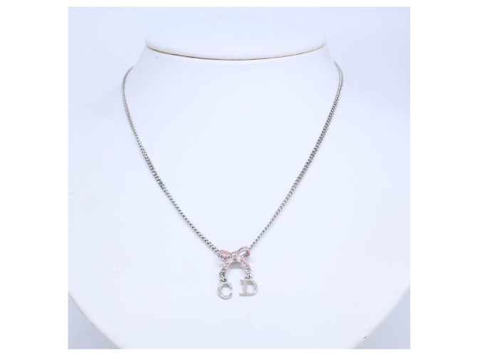 Collana a catena con pendente a nastro e strass Christian Dior Argento Rosa - vista 8