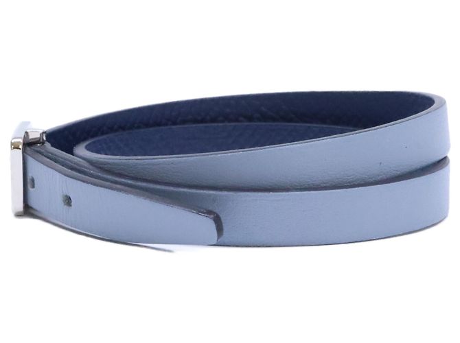 Hermès Bracciale Double Tour in pelle C-Stamp Hermes Blu navy Blu chiaro - vista 2
