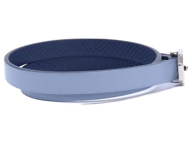Hermès Bracciale Double Tour in pelle C-Stamp Hermes Blu navy Blu chiaro - vista 4