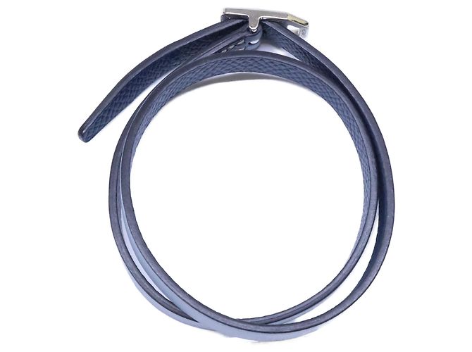 Hermès Bracciale Double Tour in pelle C-Stamp Hermes Blu navy Blu chiaro - vista 5