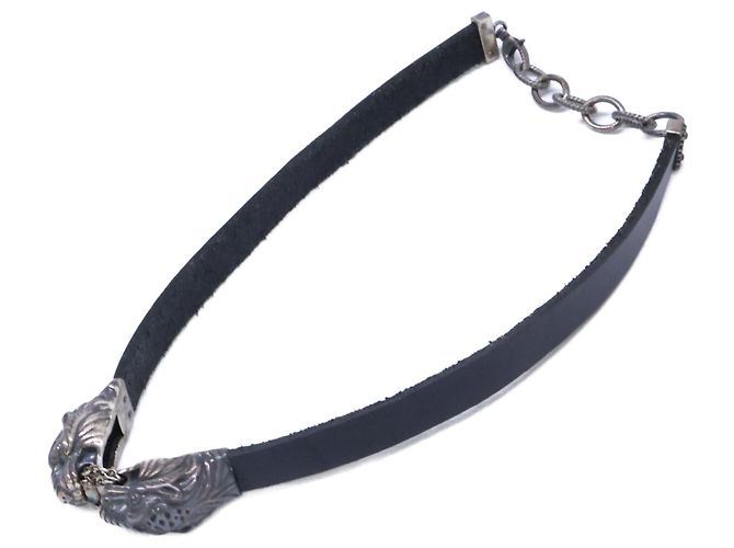 Choker in pelle GUCCI Ag925 Double Tiger Head Nero - vista 2