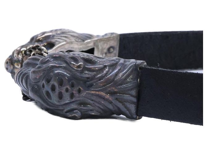 Choker in pelle GUCCI Ag925 Double Tiger Head Nero - vista 3