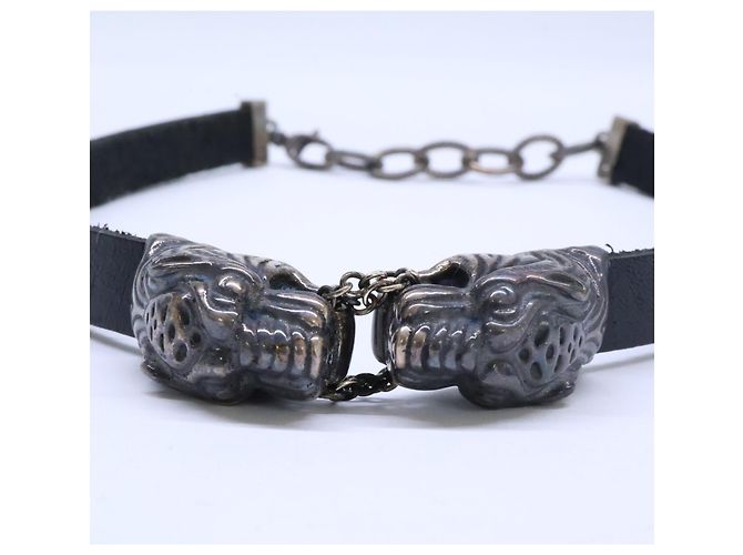 Choker in pelle GUCCI Ag925 Double Tiger Head Nero - vista 4